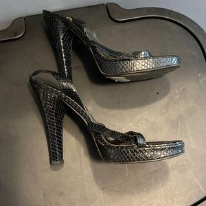 Gianni Versace size 38 black python, open till wraparound Heels vintage